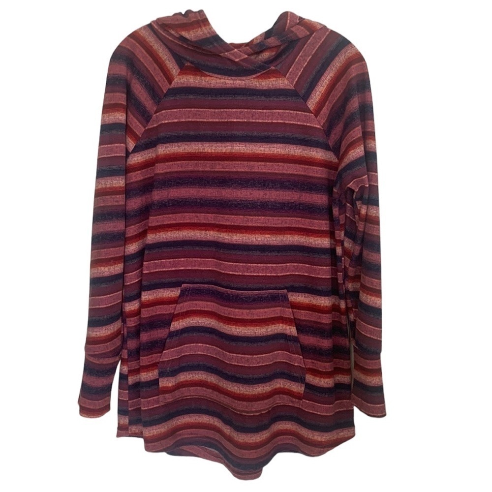 LulaRoe Amber Striped Pink Blue Hoodie Long Sleeved Top Size L